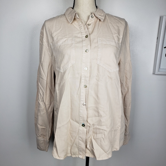 Serra Retreat by Joie Rucker Malibu Bluffs Buff Button Down Elastic Cuff Shirt S - Picture 2 of 16